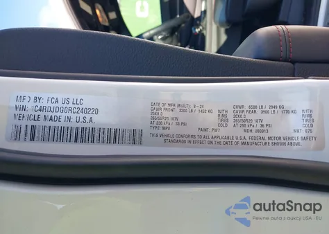 2024 Dodge Durango Gt Plus Awd z USA, uszkodzony, nr VIN 1C4RDJDG0RC240220